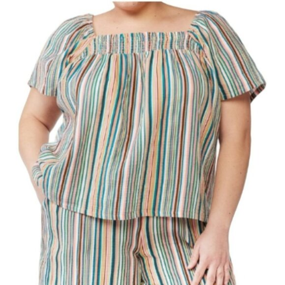 Striped Top 100% Cotton Sleep Shirt Lounge Summer Womans XL 16/18 JH1728 - Picture 3 of 4